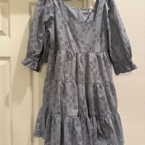Madewell Eyelet Lizzie Babydoll Dress Slate Blue Size 4.